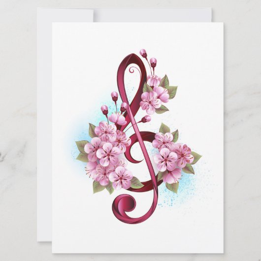 Save The Date Musical treble clef notes with sakura flowers (Devant)