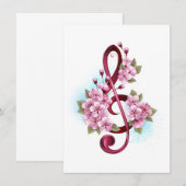 Save The Date Musical treble clef notes with sakura flowers (Devant / Derrière)
