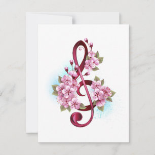Save The Date Musical treble clef notes with sakura flowers