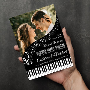 Save The Date Musique de Piano Photo en Noir et Blanc Code QR Ma