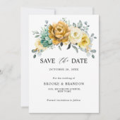 Save The Date Mustard Jaune Floral Sage Vert Mariage moderne (Devant)