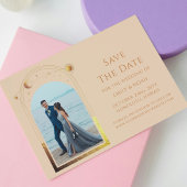 Save The Date Mysic Chic Champagne Gold Star Moon Espace photo