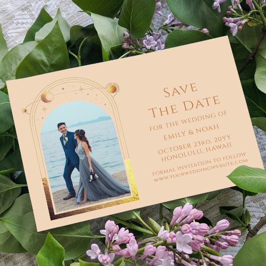 Save The Date Mysic Chic Champagne Gold Star Moon Espace photo
