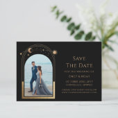 Save The Date Mystic Chic Black Gold Sun Moon Star Space (Debout devant)
