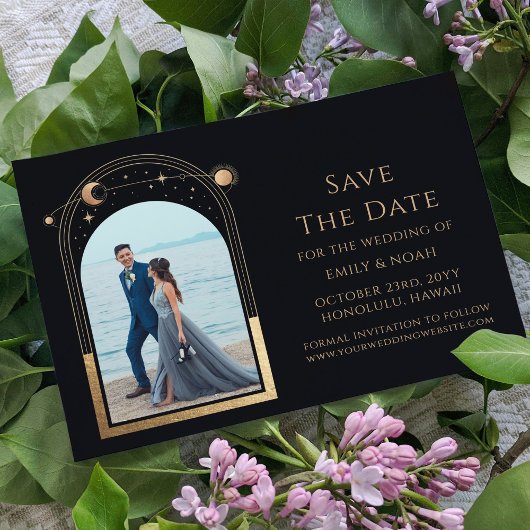 Save The Date Mystic Chic Black Gold Sun Moon Star Space