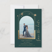 Save The Date Mystic Green Gold Sun Moon Stars Space (Devant)