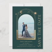 Save The Date Mystic Green Gold Sun Moon Stars Space (Devant)