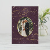 Save The Date Mystical Celestial Gold Moon Clouds Wedding (Debout devant)