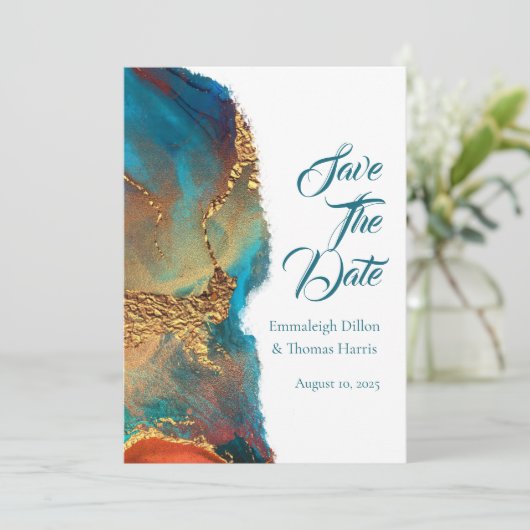 Save The Date Mystique Abstrait Coral Or Turquoise (Debout devant)