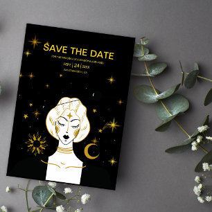 Save The Date Mystique Or Noir Soleil Céleste Mariage Sauvez Le