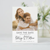 Save The Date Natural White Fun Script Mariage photo moderne (Debout devant)