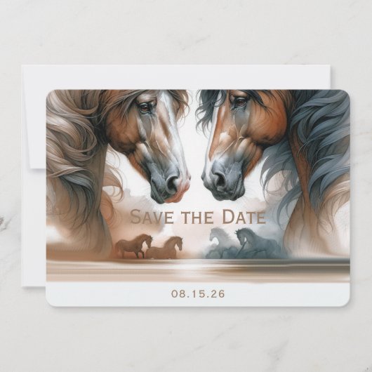 Save The Date Nature Mariage Brown Enregistrer La Date Chevaux (Devant)