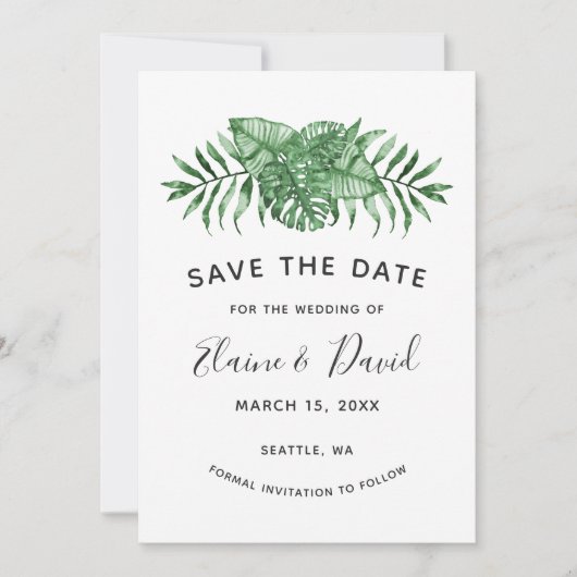 Save The Date Nature tropicale rustique Mariage de verdure botan (Devant)