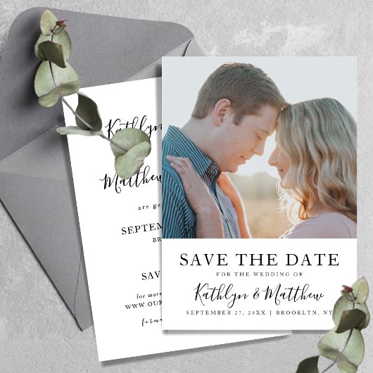 Save The Date Naturel Blanc Moderne Typographie Mariage photo
