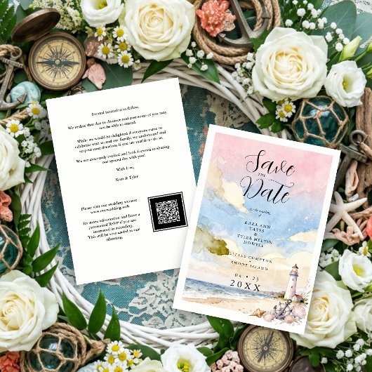 Save The Date Nautical Anchor & Seashells Coastal Scene Wedding