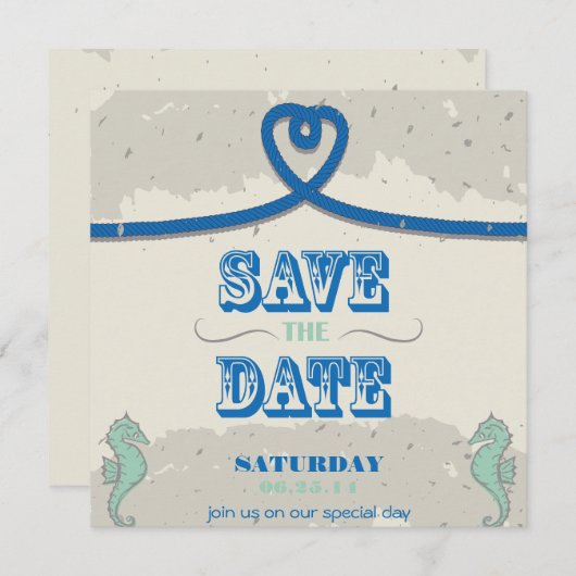 Save The Date Nautical Beach Blue Heart Knot Enregistrer la date (Devant / Derrière)