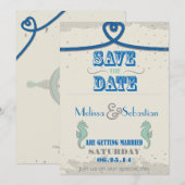 Save The Date Nautical Beach Blue Heart Knot Enregistrer la date (Devant / Derrière)