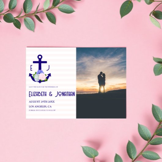 Save The Date Nautical Floral Stripes Wedding