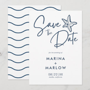 Save The Date Nautical Starfish Navy & White Wave 