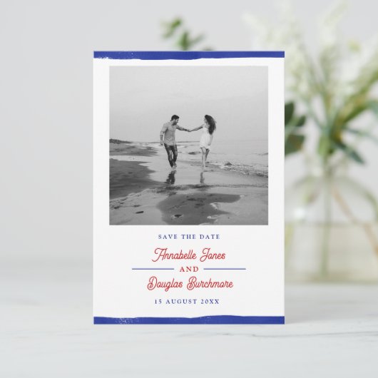 Save The Date Nautique Enregistrer la date Rustic Blue Paint Pho (Debout devant)