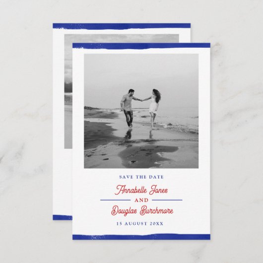 Save The Date Nautique Enregistrer la date Rustic Blue Paint Pho (Devant / Derrière)