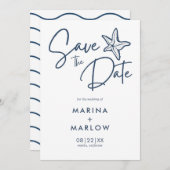 Save The Date Nautique Starfish Marine & White Wave (Devant / Derrière)