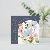 Save The Date Navy Arch Floral Boho Enregistrez la Date (Debout devant)
