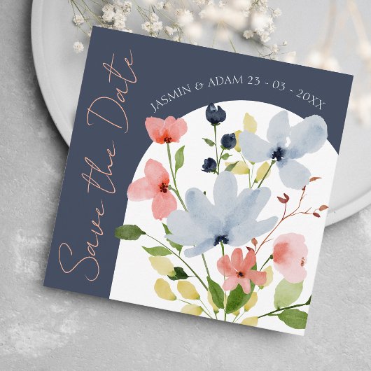 Save The Date Navy Arch Floral Boho Enregistrez la Date