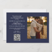 Save The Date Navy Blue 2 Photo Élégant Script Mariage Code QR (Dos)