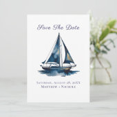 Save The Date Navy Blue and Gold Sailboat Nautical Wedding (Debout devant)