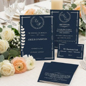 Save The Date Navy Blue and Ivory Elegant Monogram 