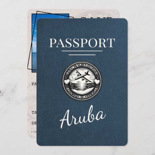Save The Date Navy Blue Aruba Passeport Enregistrer La Date (Devant / Derrière)