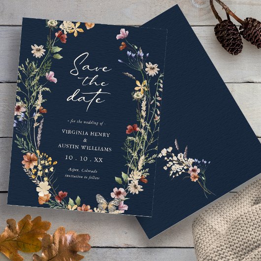 Save The Date Navy Blue Boho Floral Enregistrer La Date