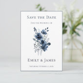 Save The Date Navy Blue Botanical Wedding (Debout devant)