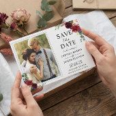 Save The Date Navy Blue Burgundy Rustic Floral Photo Mariage