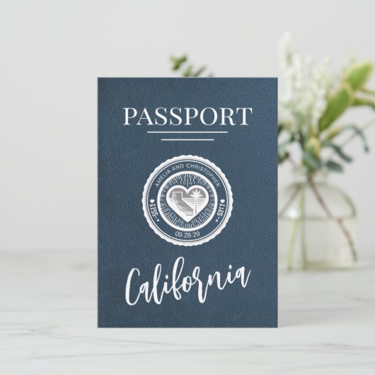 Save The Date Navy Blue California Passeport Enregistrer La Date (Debout devant)