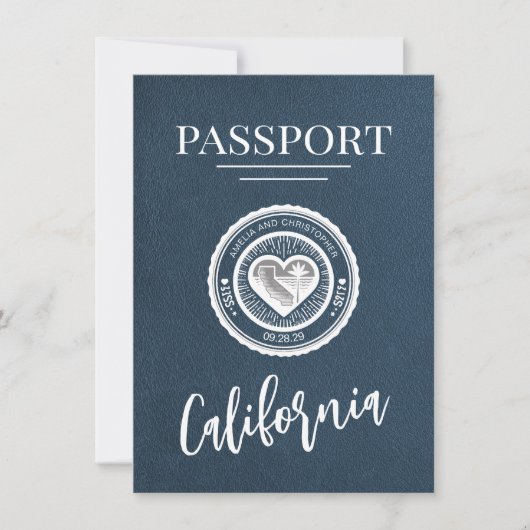Save The Date Navy Blue California Passeport Enregistrer La Date (Devant)