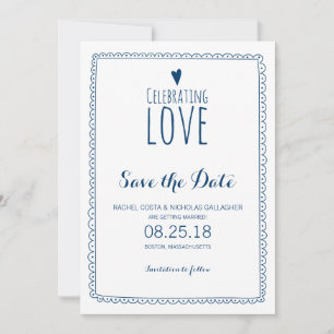 Save The Date Navy Blue Celebrating Love Wedding Enregistrer la 