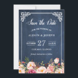 Save The Date Navy Blue Chalkboard rose floral Enregistrer la da<br><div class="desc">Personnalisez ce "Navy Blue Chalkboard Pink Floral Save the Date Card" pour annoncer votre date de mariage à votre famille et à vos amis ! Vous pouvez facilement le customiser pour correspondre à vos couleurs, styles et thèmes mariages. (1) Pour plus de personnalisation, cliquez sur le lien "customiser plus loin"...</div>