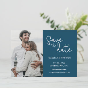 Save The Date Navy Blue Enregistrer la date Typographie Photo pe