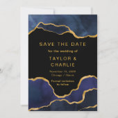 Save The Date Navy Blue et Or Peint Agate Enregistrer la Date (Devant)