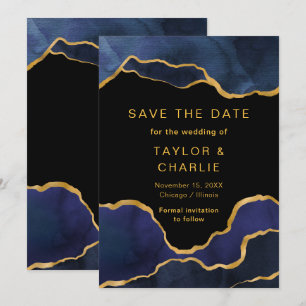 Save The Date Navy Blue et Or Peint Agate Enregistrer la Date