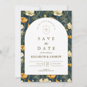 Save The Date Navy Blue Floral Arch Elegant Wedding (Devant)
