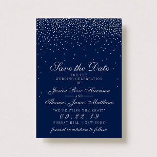 Save The Date Navy Blue & Glam Silver Confetti Enregistrer La Da
