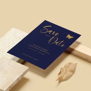 Save The Date Navy Blue & Gold Script : Parties scintillant B