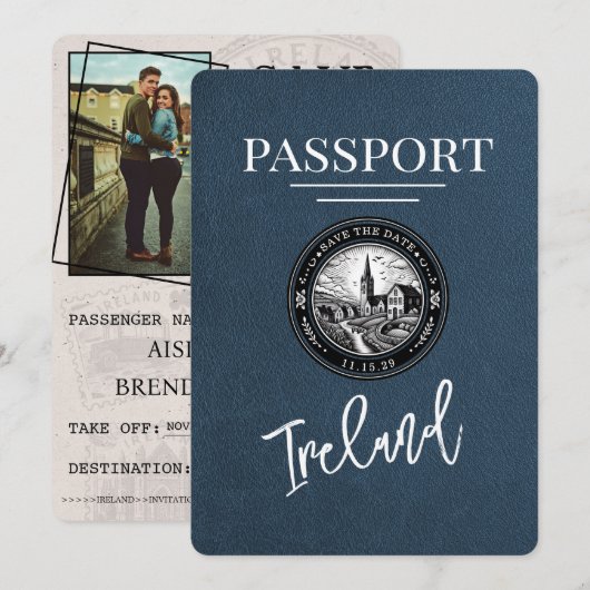 Save The Date Navy Blue Ireland Passeport Enregistrer La Date (Devant / Derrière)