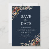 Save The Date Navy Blue Minuscule Fleur sauvage Enregistrer La C (Devant)