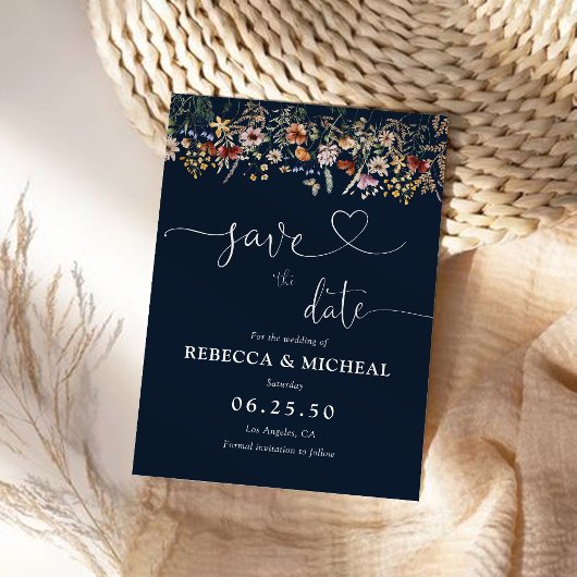 Save The Date Navy Blue Minuscule Fleur sauvage Enregistrer La C