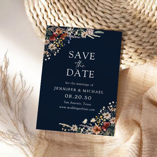 Save The Date Navy Blue Minuscule Fleur sauvage Enregistrer La C