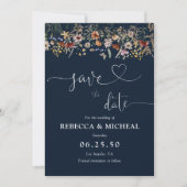 Save The Date Navy Blue Minuscule Fleur sauvage Enregistrer La C (Devant)